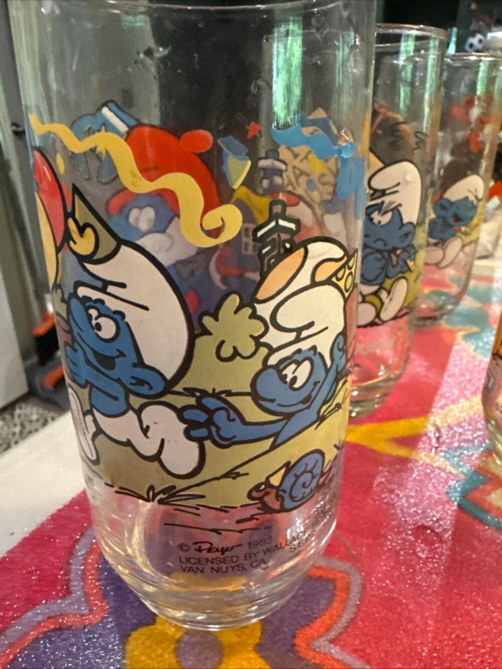 Vintage Smurfs Drinking Glasses 1980s Peyo Wallace Berry Collectibles Set of 5